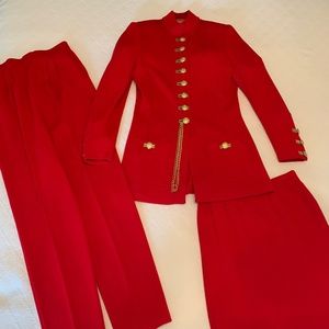 St. John Collection red jacket, skirt and pants set